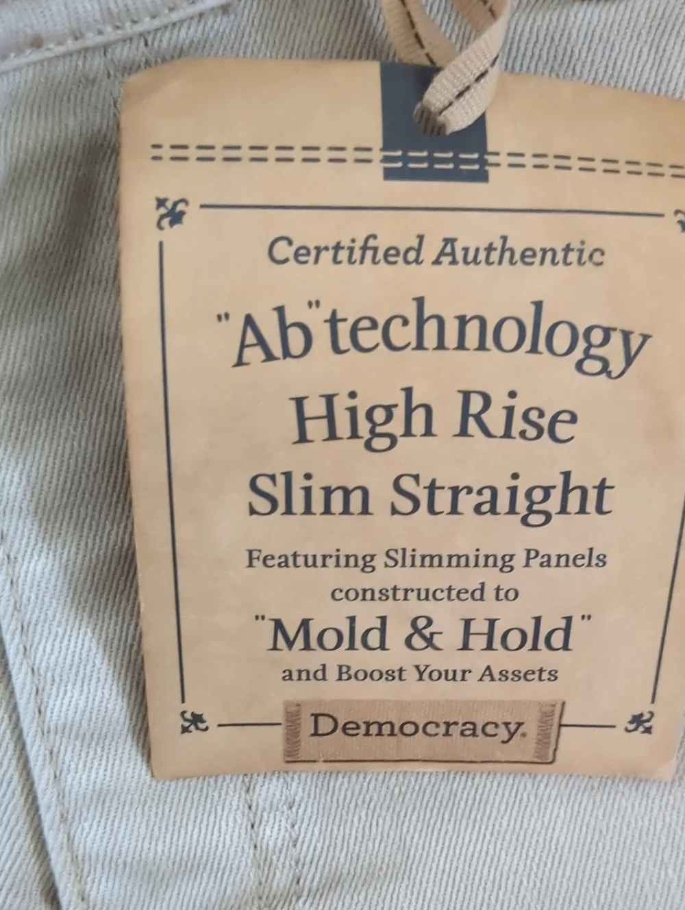 Democracy Cream Khaki Tan Women's High Rise Slim Straight Frayed Jeans, 14, NEW